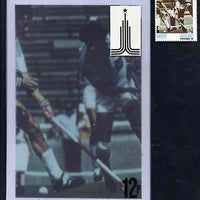 Gairsay 1980 Moscow Olympic Games - Original artwork for 12p value (Field Hockey) comprising coloured photograph on board of main design (100 mm x 165 mm) with value and inscriptions on overlay, plus issued label