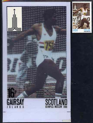 Gairsay 1980 Moscow Olympic Games - Original artwork for 16p value (Discus) comprising coloured photograph on board of main design (100 mm x 165 mm) with value and inscriptions on overlay, plus issued label