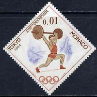 Monaco 1964 Weightlifting 1c unmounted mint from Olympic Games diamond shaped set, SG 808*