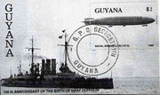 Guyana 1988 150th Anniversary of Birth of Graf Zeppelin $2 m/sheet (Battleship & Zeppelin LZ92) very fine cto used