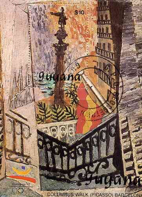 Guyana 1989 Barcelona Olympic Games $10 m/sheet (Columbus Walk by Picasso) very fine cto used