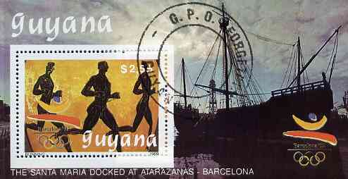 Guyana 1989 Barcelona Olympic Games $2.55 m/sheet (Running - detail of Black-figure Greek Pot & Santa Maria) very fine cto used
