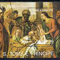 St Thomas & Prince Islands 1990 Christmas 50Db m/sheet (Painting of Adoration) very fine cto used Mi BL 241