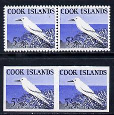 Cook Islands 1963 def 5d White Tern in unmounted mint imperf pair plus normal pair (as SG 166)