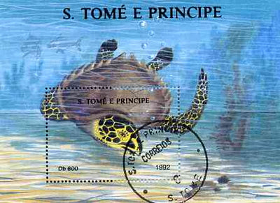 St Thomas & Prince Islands 1992 Sea Life 800Db m/sheet (Turtle) very fine cto used