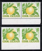 Cook Islands 1963 def 1s Oranges in unmounted mint imperf pair plus normal pair (as SG 169)