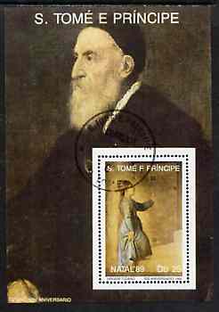 St Thomas & Prince Islands 1989 Christmas 25Db m/sheet (Painting by Tiziano) very fine cto used Mi BL 226