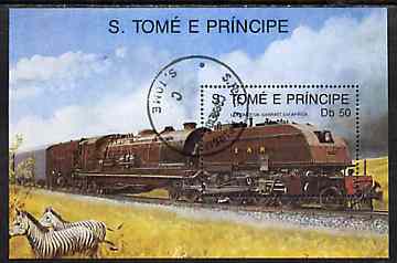 St Thomas & Prince Islands 1989 Locomotives 50Db m/sheet (Garratt) very fine cto used Mi BL 208