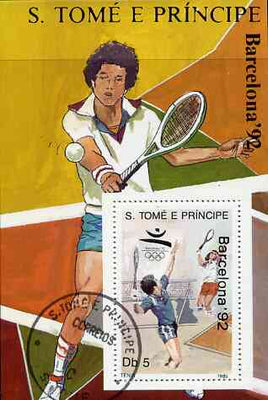 St Thomas & Prince Islands 1989 Barcelona '92 5Db m/sheet (Tennis) very fine cto used Mi BL 199