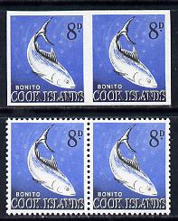 Cook Islands 1963 def 8d Skipjack Tuna in unmounted mint imperf pair plus normal pair (as SG 168)