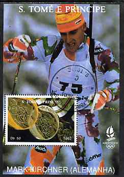 St Thomas & Prince Islands 1992 Albertville Winter Olympics '92 Skiing 50Db m/sheet #1 (Mark Kirchner) very fine cto used