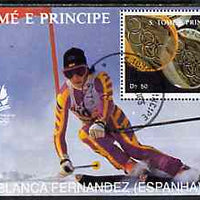 St Thomas & Prince Islands 1992 Albertville Winter Olympics '92 Skiing 50Db m/sheet #4 (Blanca Fernandez) very fine cto used