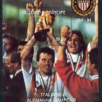 St Thomas & Prince Islands 1990 Football World Cup 50Db perf m/sheet (German Team Holding Trophy) very fine cto used