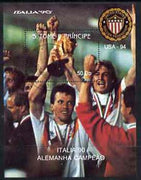St Thomas & Prince Islands 1990 Football World Cup 50Db perf m/sheet (German Team Holding Trophy) very fine cto used