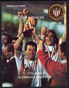 St Thomas & Prince Islands 1990 Football World Cup 50Db perf m/sheet (German Team Holding Trophy) very fine cto used