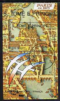 St Thomas & Prince Islands 1991 French Exposition 500Db m/sheet (Early Map) very fine cto used, Mi BL 265