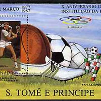 St Thomas & Prince Islands 1988 10th Anniversary of DGD 50Db m/sheet (Tennis) very fine cto used