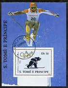 St Thomas & Prince Islands 1992 Albertville Winter Olympics '92 Skiing 50Db m/sheet #5 (Bear on Skis) very fine cto used