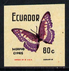 Ecuador 1970 Butterflies 80c (Morpho Cypris) unmounted mint imperf with uncoloured background (as SG 1396)*