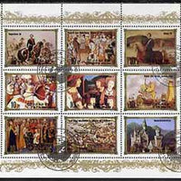 North Korea 1984 European Monarchs sheetlet #2 containing 9 values (Napoleon III, Rudolf von,Habsburg, Henri IV, Louis XII, Maximilian I, Peter the Great, Louis VIII, Don John & Neuschwanstein) very fine cto used