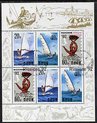North Korea 1992 Riccione 92 Stamp Fair (Yachts) sheetlet #1 containing 2 each of 20ch, 40ch & 60ch values very fine cto used, see after SG N3180