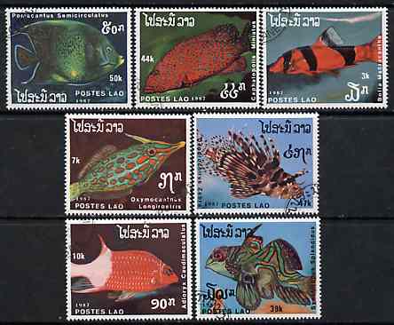 Laos 1987 Fishes complete set of 7 fine cto used, SG 1024-30*