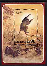 North Korea 1992 Monkeys 80ch m/sheet very fine cto used, SG MS N3111