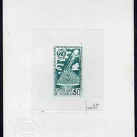 Senegal 1968 World Meteorological Day imperf die proof of 50f in green on sunken card signed by the designer (as SG 370)