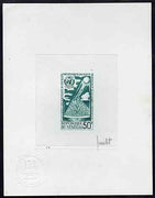 Senegal 1968 World Meteorological Day imperf die proof of 50f in green on sunken card signed by the designer (as SG 370)