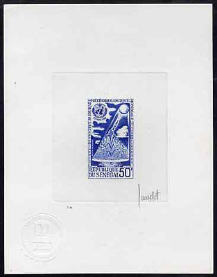 Senegal 1968 World Meteorological Day imperf die proof of 50f in blue on sunken card signed by the designer (as SG 370)