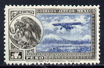 Mexico 1929 Farman F.190 (plus Eagle with Snake on Cactus) 1p blue & black (inv wmk) unmounted mint SG 474*
