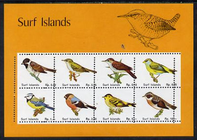 Surf Island British Birds perf sheetlet containing complete set of 8 (orange border) unmounted mint