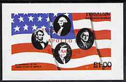 Eynhallow 1976 USA Bicentenary (US Presidents & Flag) imperf souvenir sheet opt'd for First Man On The Moon in red unmounted mint