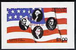Eynhallow 1976 USA Bicentenary (US Presidents & Flag) imperf souvenir sheet opt'd for First Man On The Moon in red unmounted mint