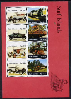 Surf Island Cars & Locomotives perf sheetlet containing complete set of 8 (red border) unmounted mint