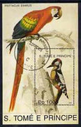St Thomas & Prince Islands 1992 Birds m/sheet (Woodpecker & Parrot) very fine cto used