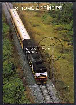St Thomas & Prince Islands 1989 Locomotives 50Db m/sheet (Trans Gabon) very fine cto used Mi BL 209