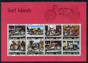 Surf Island Motor Bikes perf sheetlet containing complete set of 8 (red border) unmounted mint