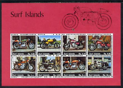 Surf Island Motor Bikes perf sheetlet containing complete set of 8 (red border) unmounted mint