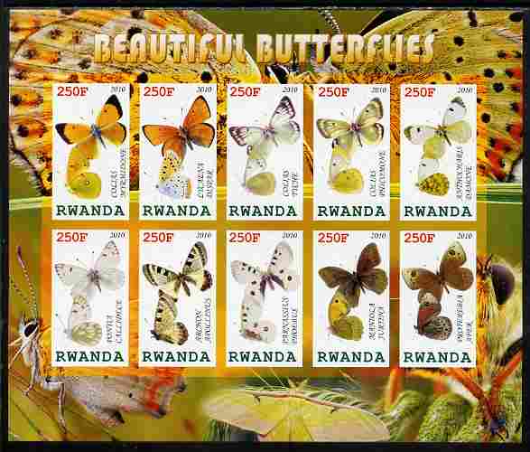 Rwanda 2010 Beautiful Butterflies imperf sheetlet containing 10 values unmounted mint