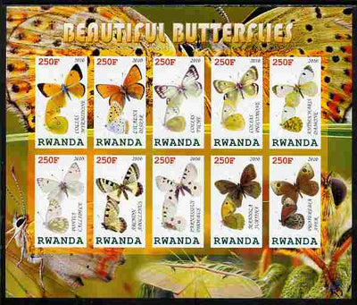 Rwanda 2010 Beautiful Butterflies imperf sheetlet containing 10 values unmounted mint