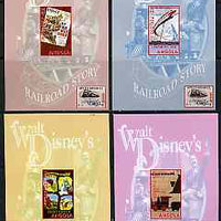 Angola 1999 Walt Disney's Railroad Story set of 4 imperf souvenir sheets, unmounted mint, with wrong value (750,000 K insted of 950,000 K) and different colours, produced in minimal quantity for initial approval