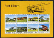 Surf Island Aircraft perf sheetlet containing complete set of 8 (yellow border) unmounted mint