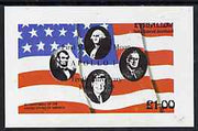 Eynhallow 1976 USA Bicentenary (US Presidents & Flag) imperf souvenir sheet opt'd for First Man On The Moon in black unmounted mint