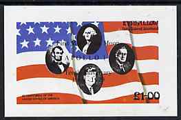 Eynhallow 1976 USA Bicentenary (US Presidents & Flag) imperf souvenir sheet opt'd for First Man On The Moon in black unmounted mint