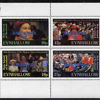 Eynhallow 1986 Queen's 60th Birthday perf set of 4 (10p, 12p, 18p & 35p) opt'd AMERIPEX '86 in blue unmounted mint