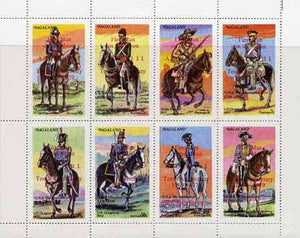 Nagaland 1976 USA Bicentenary (Military Uniforms - On Horseback) complete perf,set of 8 values opt'd First Man on the Moon in red unmounted mint