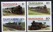 Tanzania 1986 Railways perf set of 4 overprinted 'AMERIPEX '86' in black unmounted mint