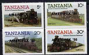 Tanzania 1986 Railways perf set of 4 overprinted 'AMERIPEX '86' in black unmounted mint