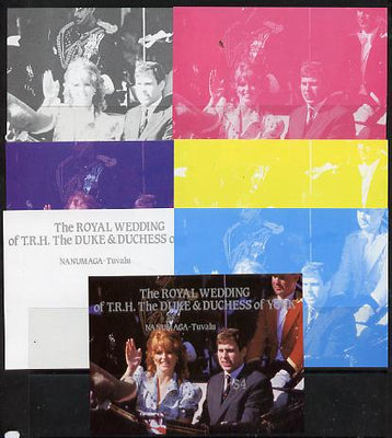 Tuvalu - Nanumaga 1986 Royal Wedding (Andrew & Fergie) $4 m/sheet set of 7 imperf progressive colour proofs comprising the 5 individual colours plus 2 composites unmounted mint. NOTE - this item has been selected for a special off……Details Below